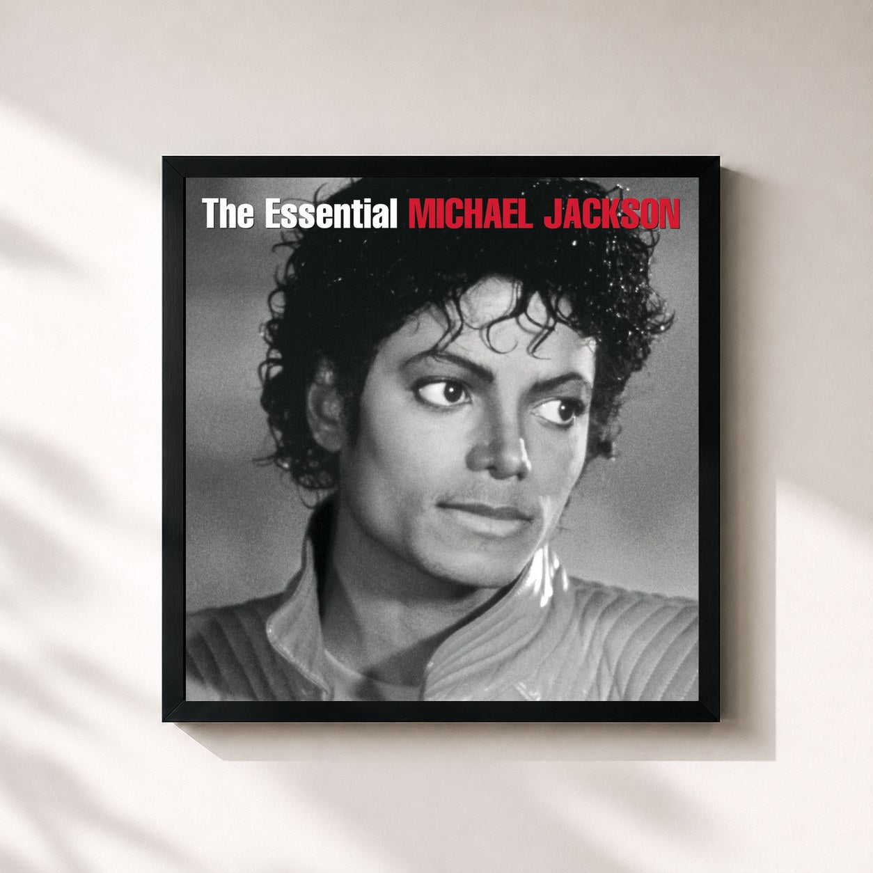 #noir Tableau carré de l'album The Essential Michael Jackson de Michael Jackson, cadre noir 32x32 cm