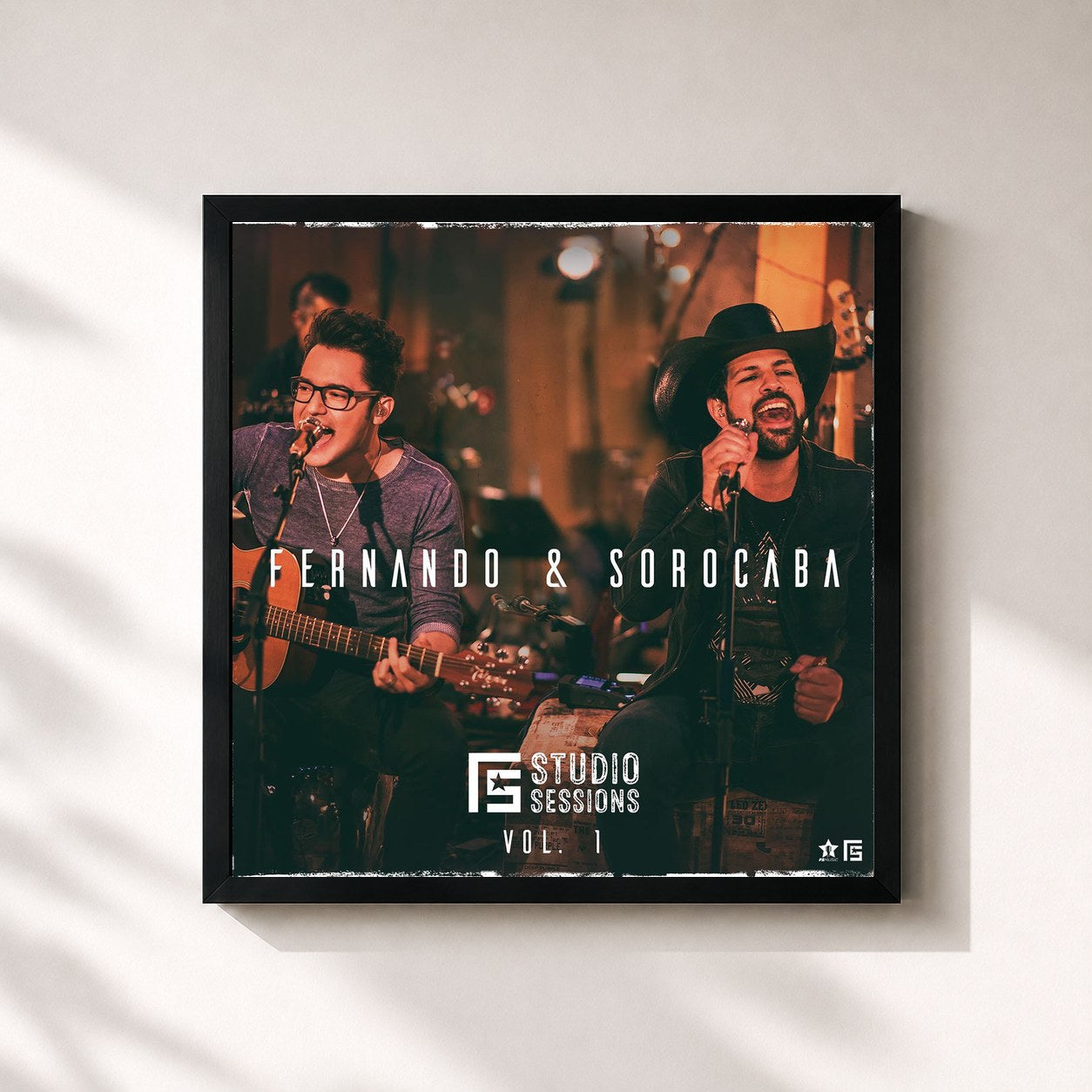 #noir Tableau carré de l'album Studio Sessions, Vol. 1 de Fernando & Sorocaba, cadre noir 32x32 cm