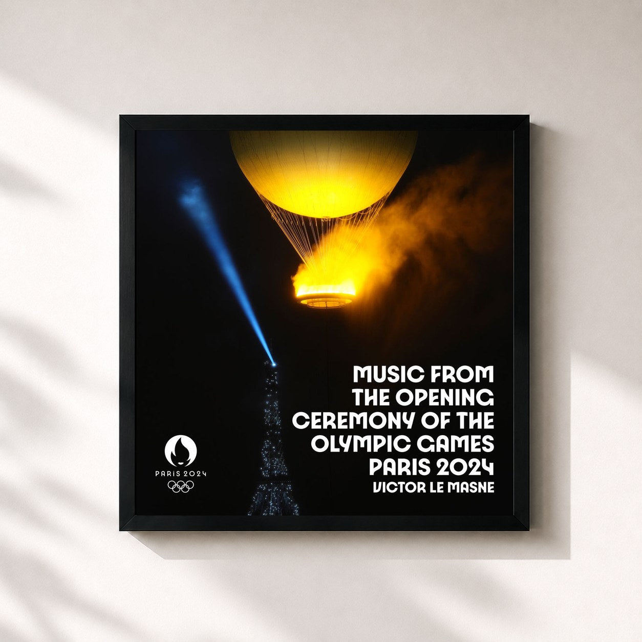 #noir Tableau carré de l'album Music from The Opening Ceremony of The Olympic Games Paris 2024 de Victor Le Masne, cadre noir 32x32 cm