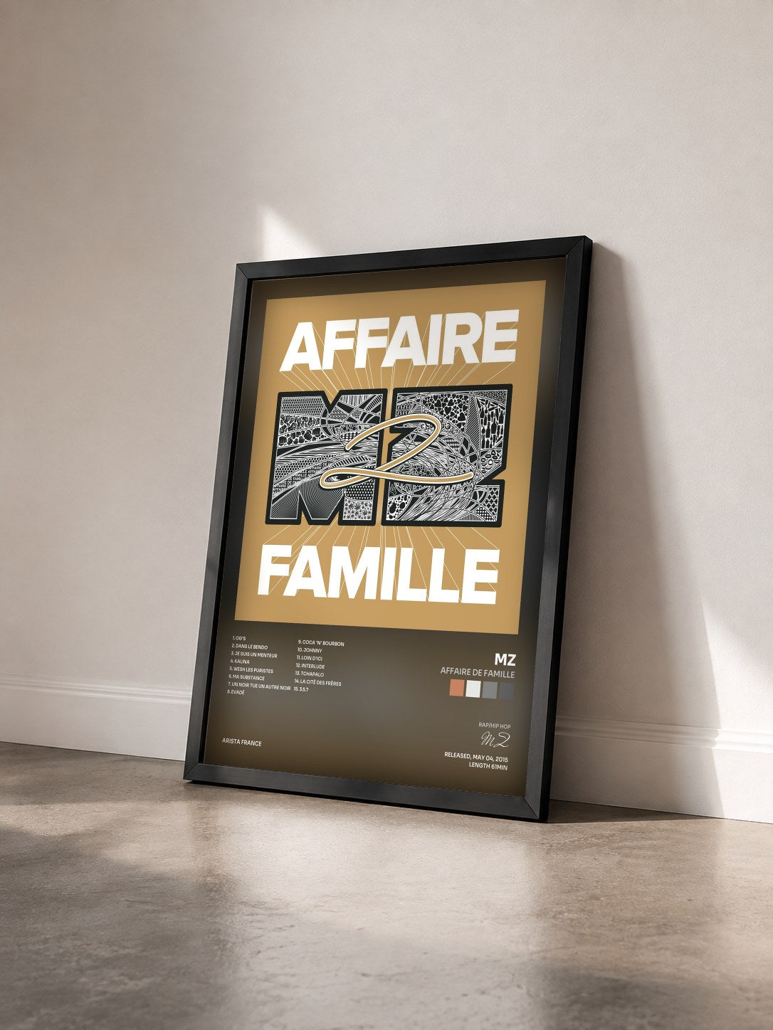 #noir Tableau de l'album Affaire de famille de MZ vu de trois quarts, cadre noir