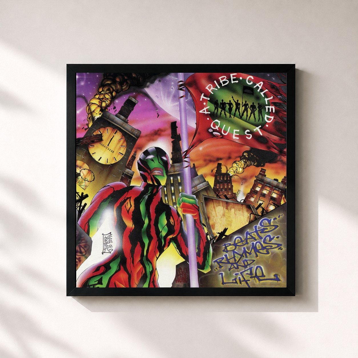 #noir Tableau carré de l'album Beats, Rhymes & Life de A Tribe Called Quest, cadre noir 32x32 cm