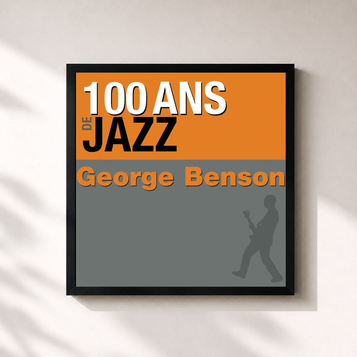 #noir Tableau carré de l'album 100 ans de jazz de George Benson, cadre noir 32x32 cm