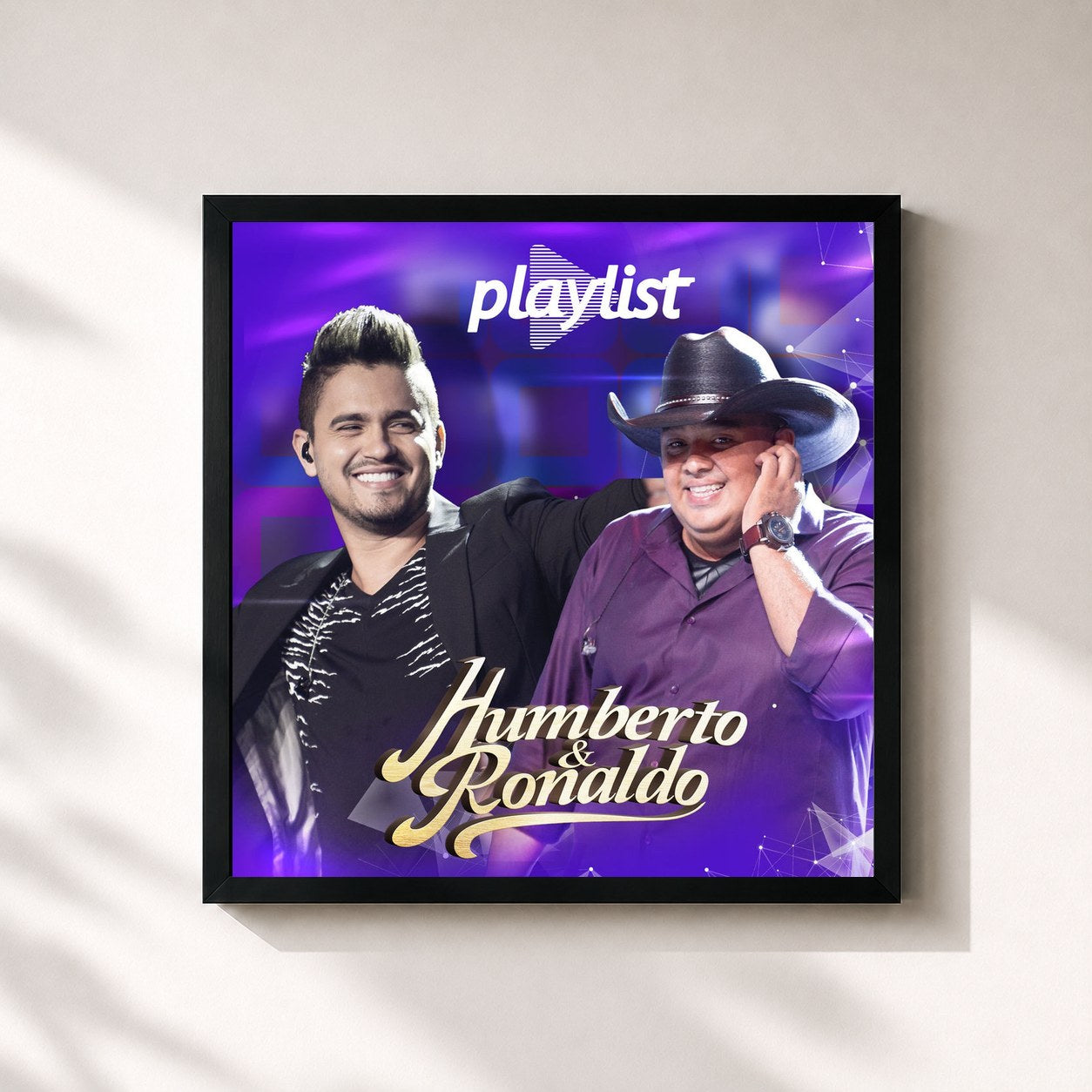 #noir Tableau carré de l'album Playlist de Humberto & Ronaldo, cadre noir 32x32 cm