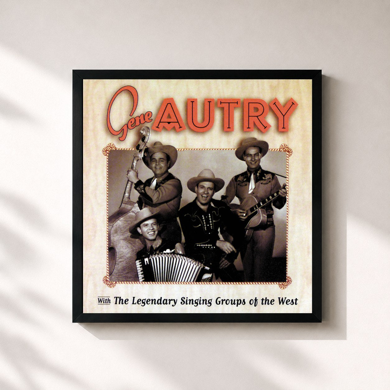 #noir Tableau carré de l'album Gene Autry With The Legendary Singing Groups Of The West de Gene Autry, cadre noir 32x32 cm