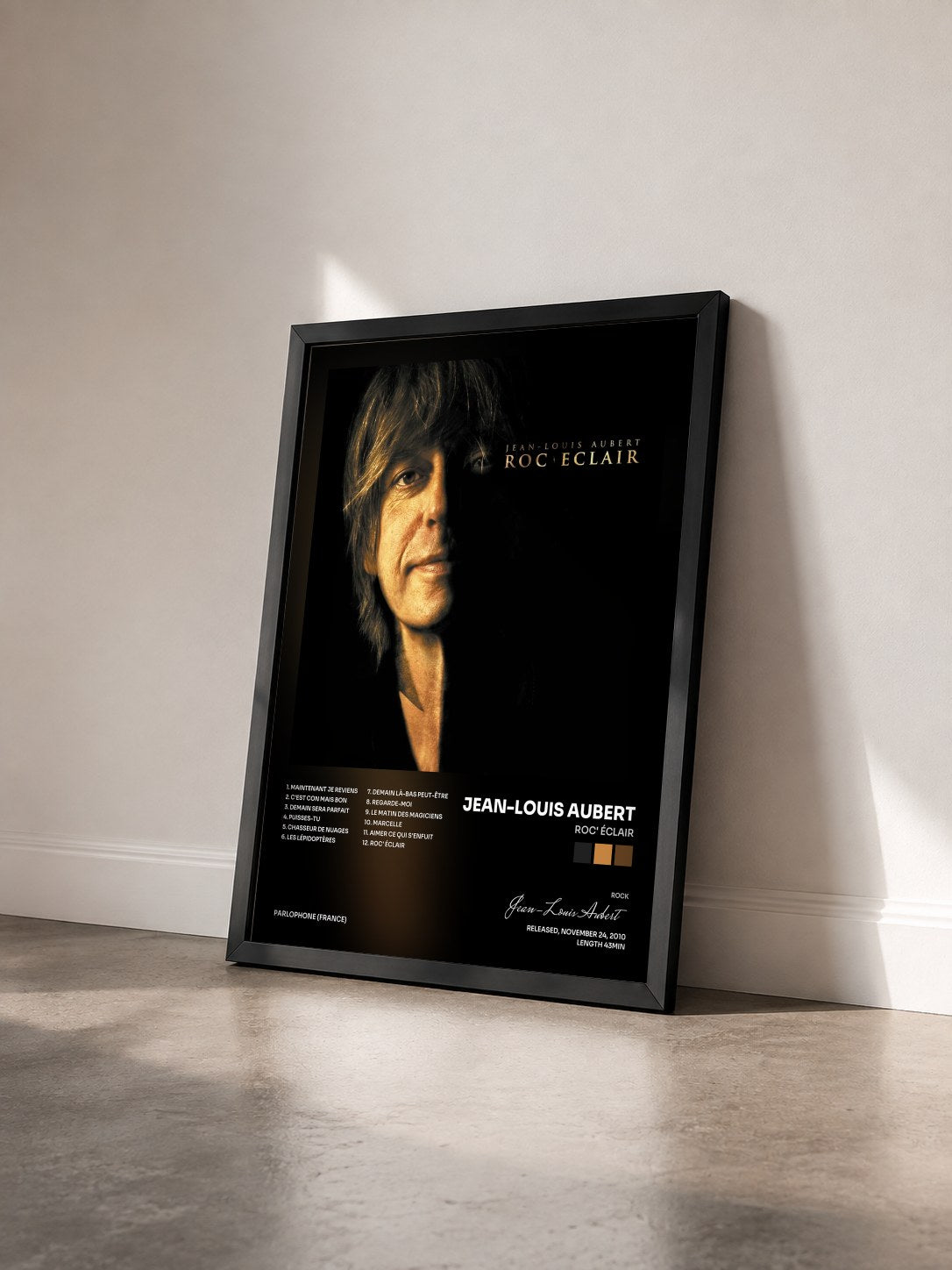 #noir Roc' Éclair by Jean-Louis Aubert as a framed art print seen at an angle, black frame