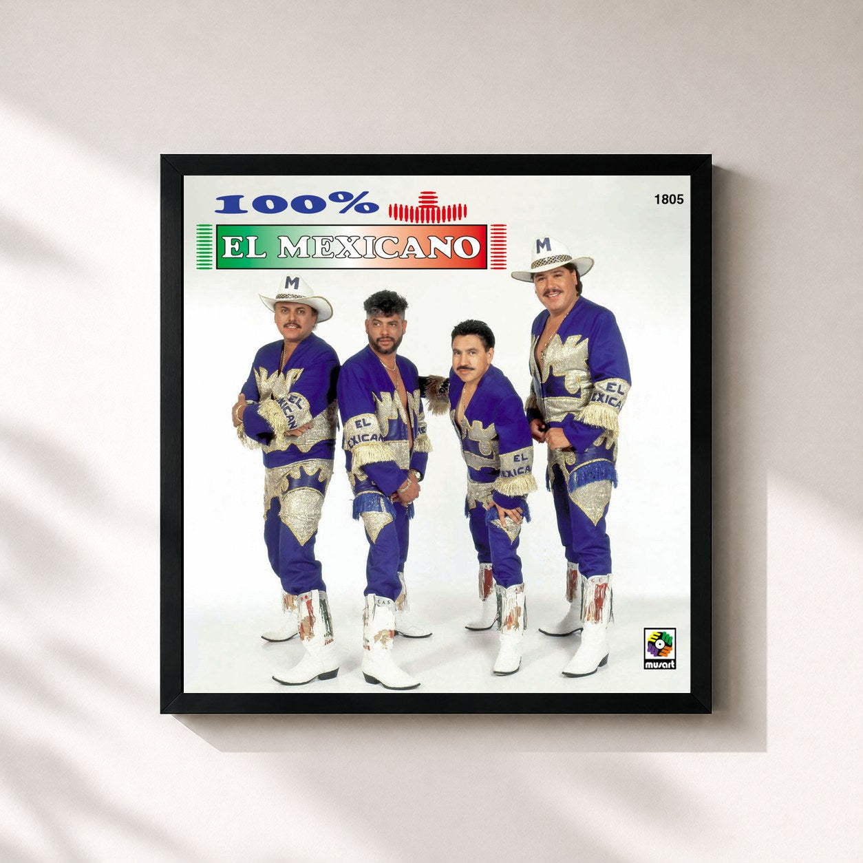 #noir Tableau carré de l'album 100% Mexicano de Mi Banda El Mexicano, cadre noir 32x32 cm