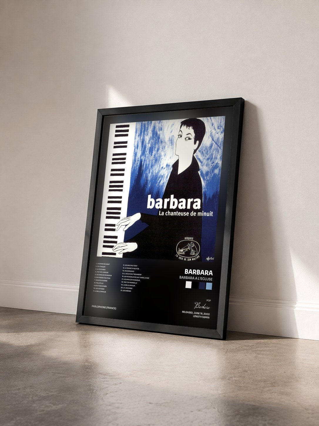 #noir Tableau de l'album barbara a l'ecluse de Barbara vu de trois quarts, cadre noir