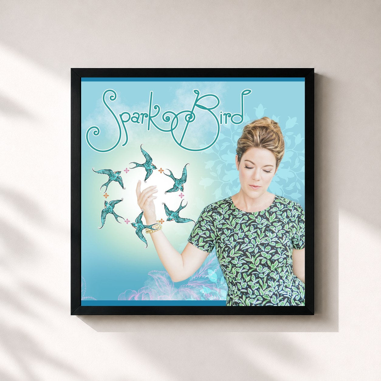 #noir Tableau carré de l'album Spark Bird de Emilie-Claire Barlow, cadre noir 32x32 cm