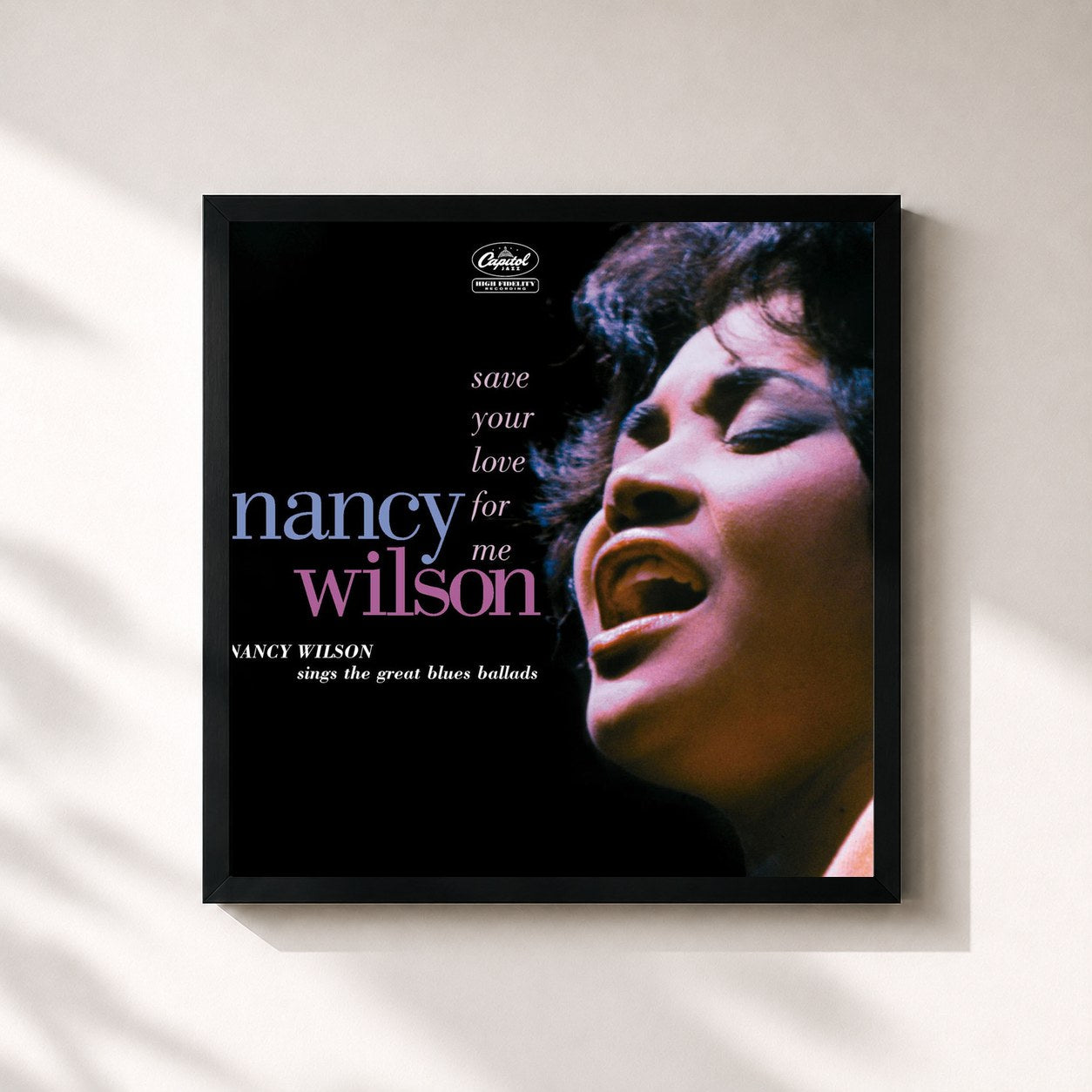 #noir Tableau carré de l'album Save Your Love For Me: Nancy Wilson Sings The Great Blues Ballads de Nancy Wilson, cadre noir 32x32 cm