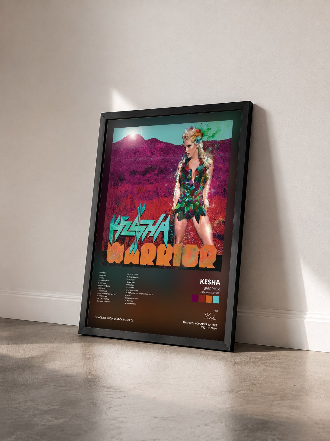 #noir Tableau de l'album Warrior (Expanded Edition) de Kesha vu de trois quarts, cadre noir