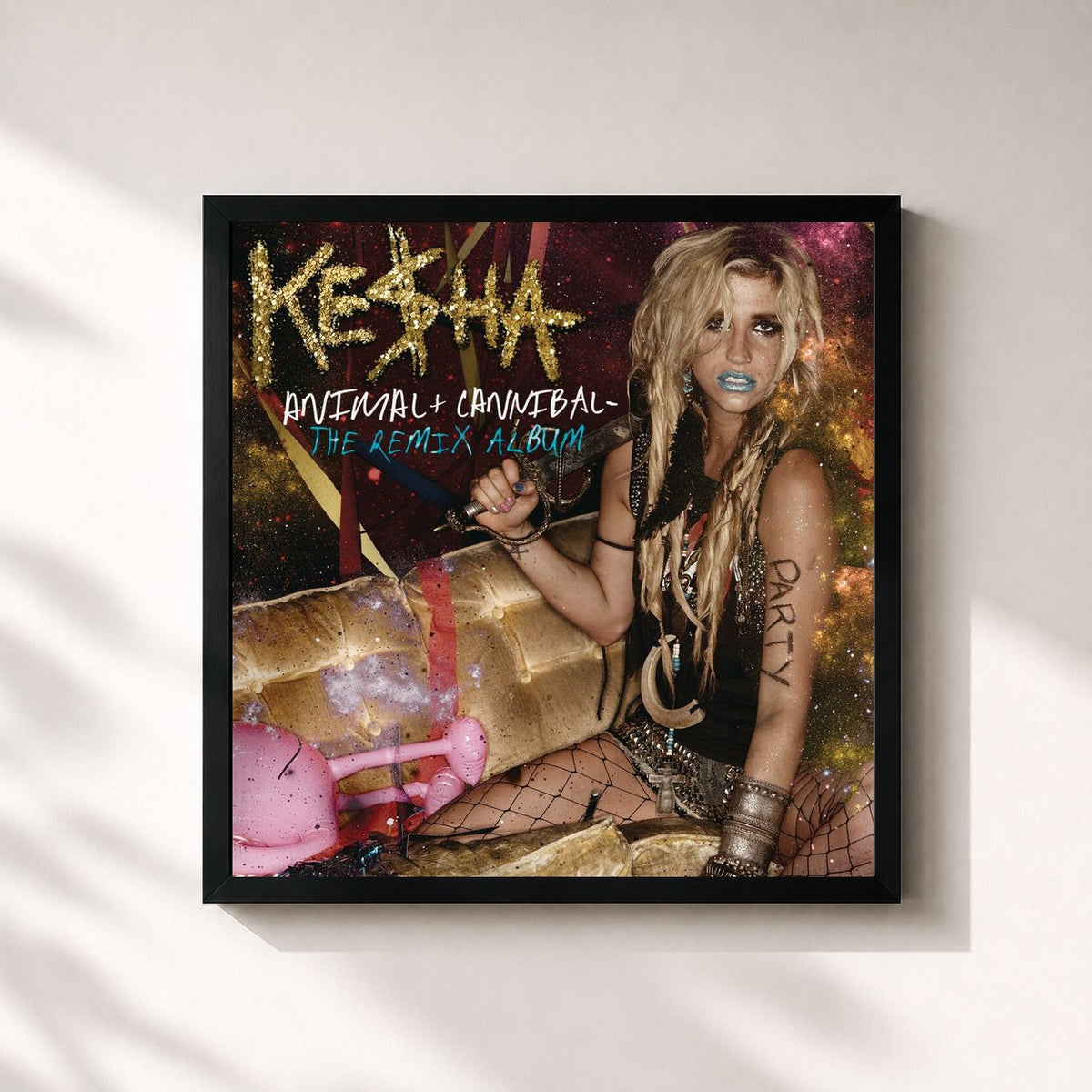 #noir Tableau carré de l'album Animal + Cannibal: The Remix Album de Kesha, cadre noir 32x32 cm