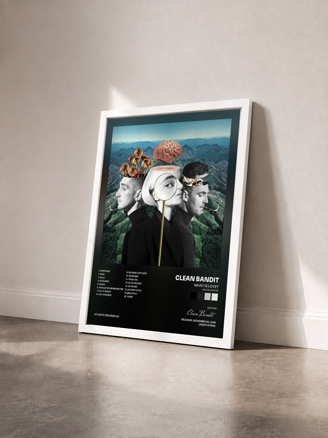 #blanc Tableau de l'album What Is Love? (Deluxe Edition) de Clean Bandit vu de trois quarts, cadre blanc
