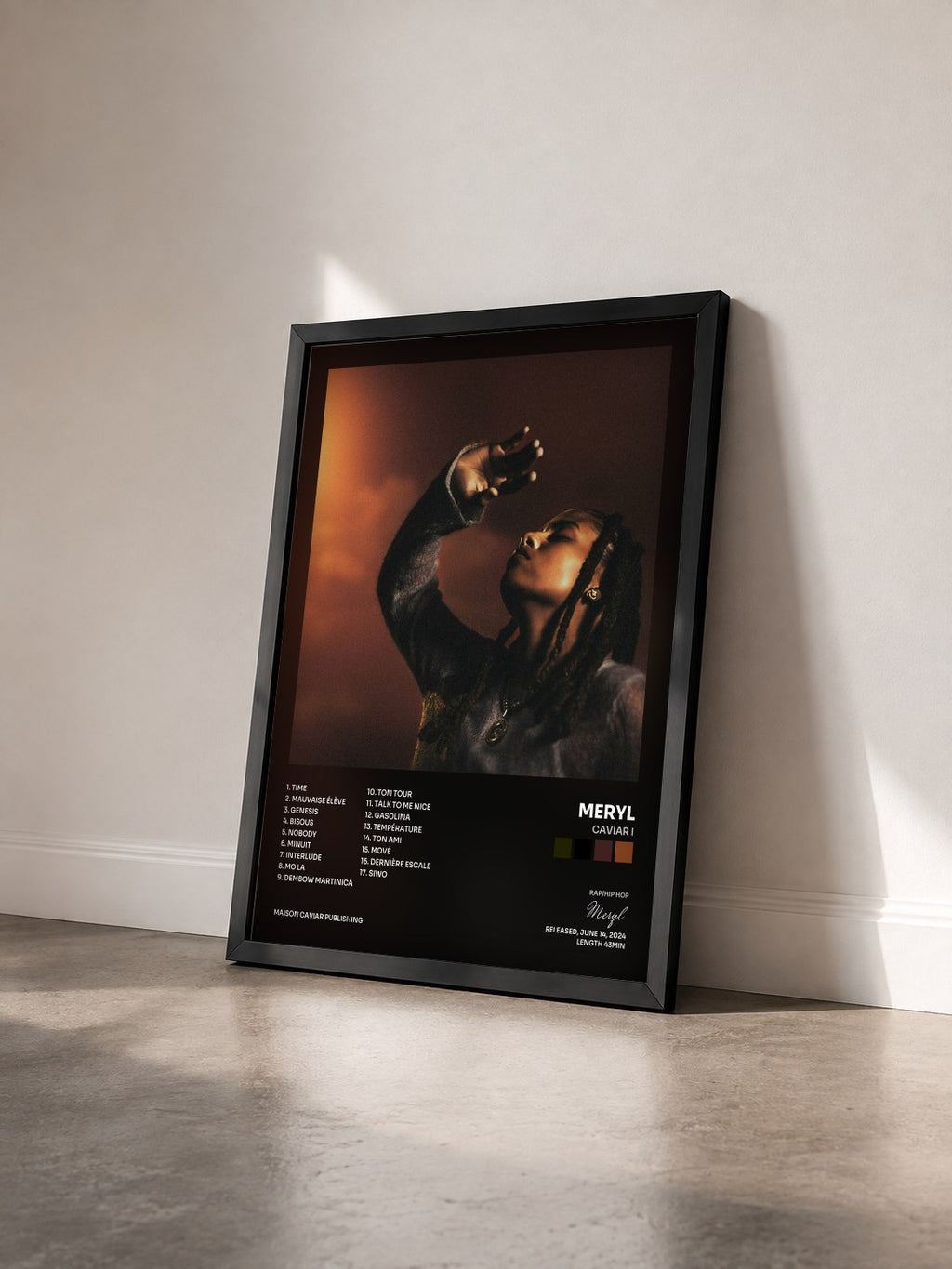 #noir Caviar I by Meryl as a framed art print seen at an angle, black frame