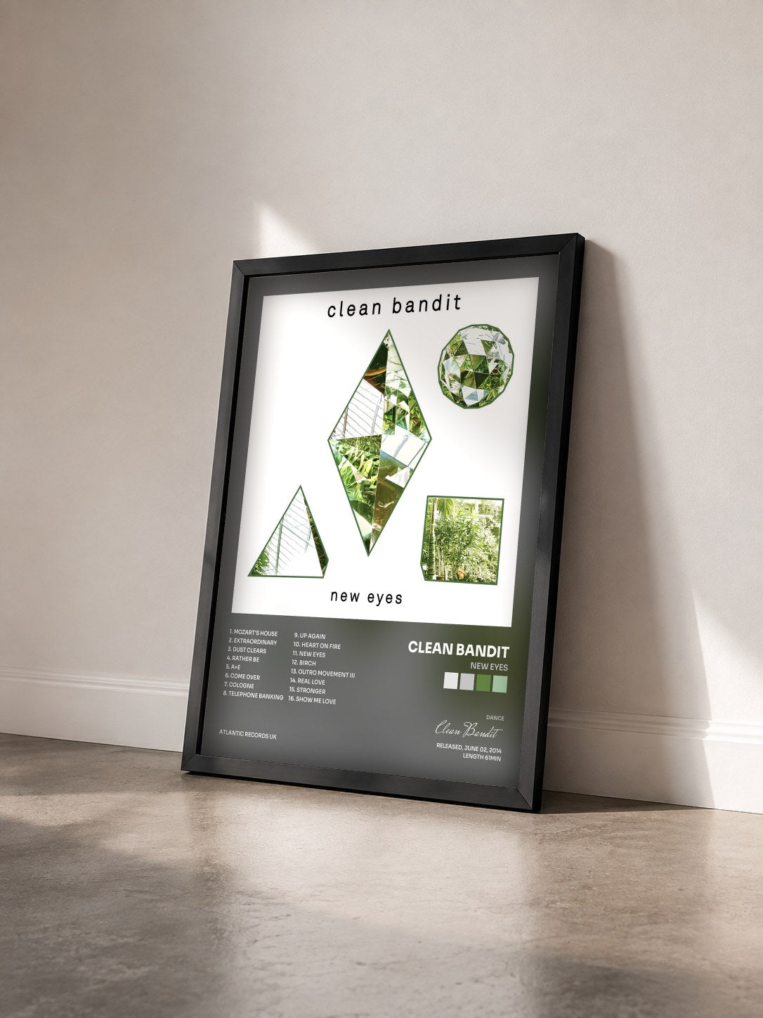 #noir Tableau de l'album New Eyes de Clean Bandit vu de trois quarts, cadre noir
