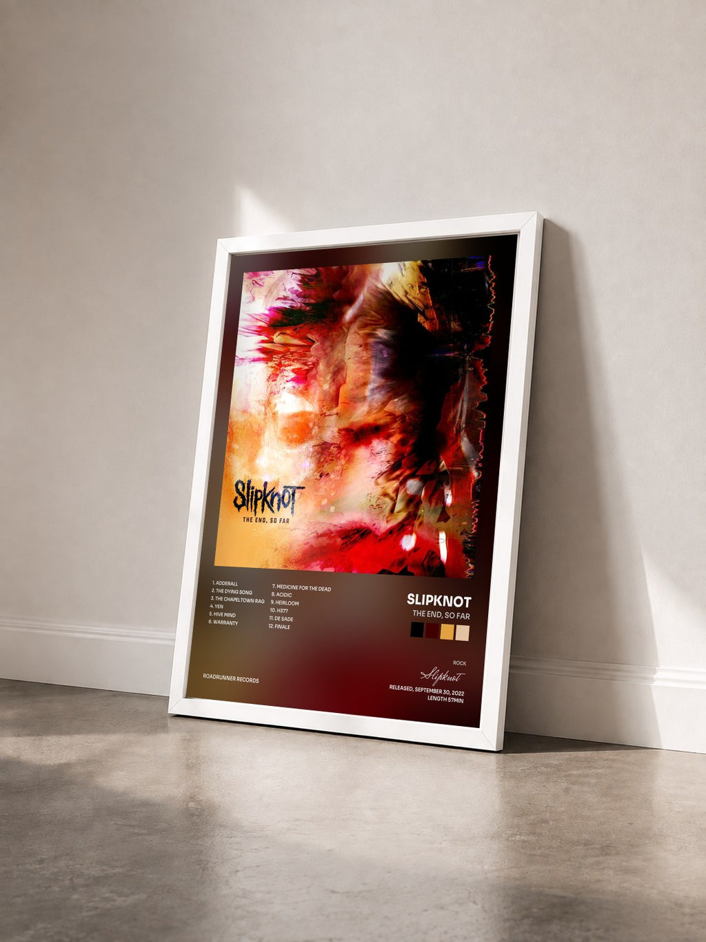 #blanc Tableau de l'album The End, So Far de Slipknot vu de trois quarts, cadre blanc