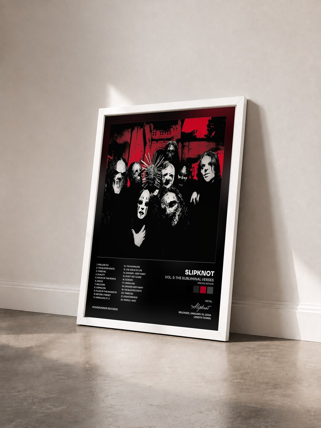 #blanc Tableau de l'album Vol. 3: The Subliminal Verses (Special Edition) de Slipknot vu de trois quarts, cadre blanc