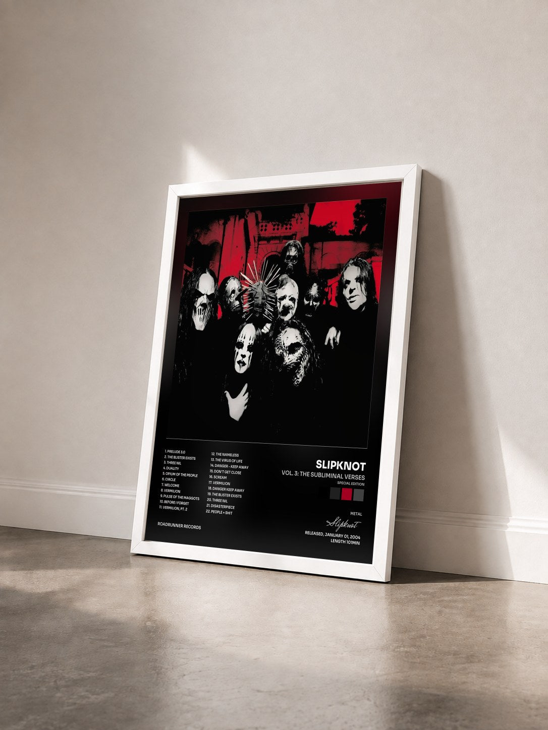 #blanc Tableau de l'album Vol. 3: The Subliminal Verses (Special Edition) de Slipknot vu de trois quarts, cadre blanc