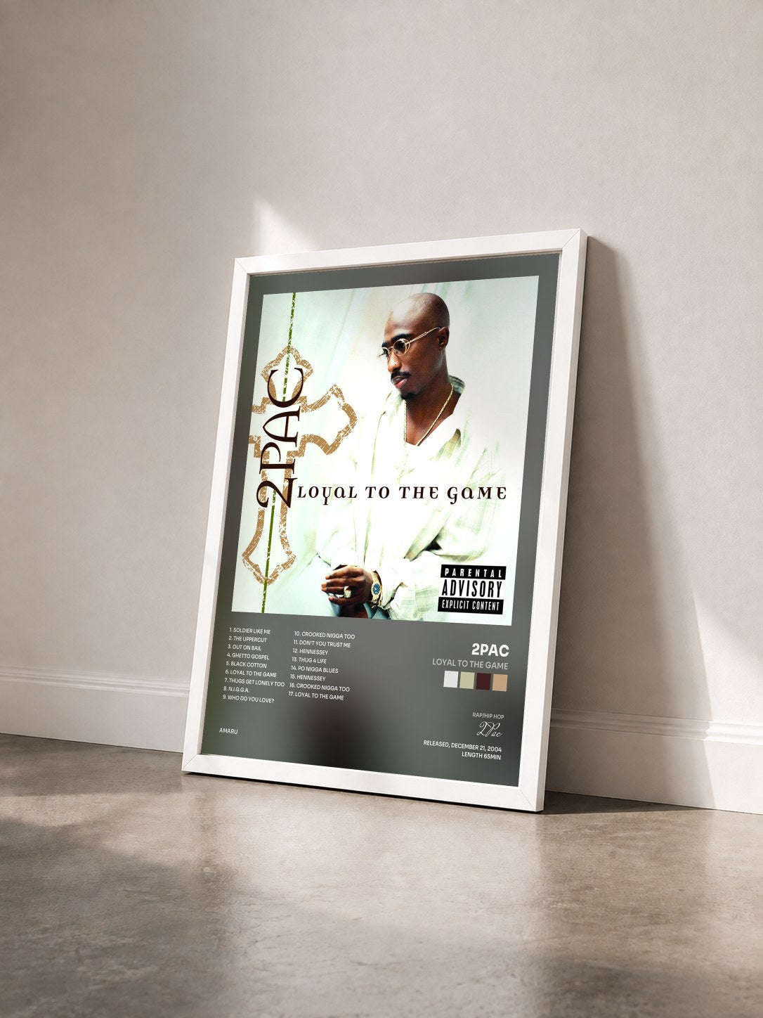#blanc Loyal To The Game by 2Pac as a framed art print seen at an angle, white frame