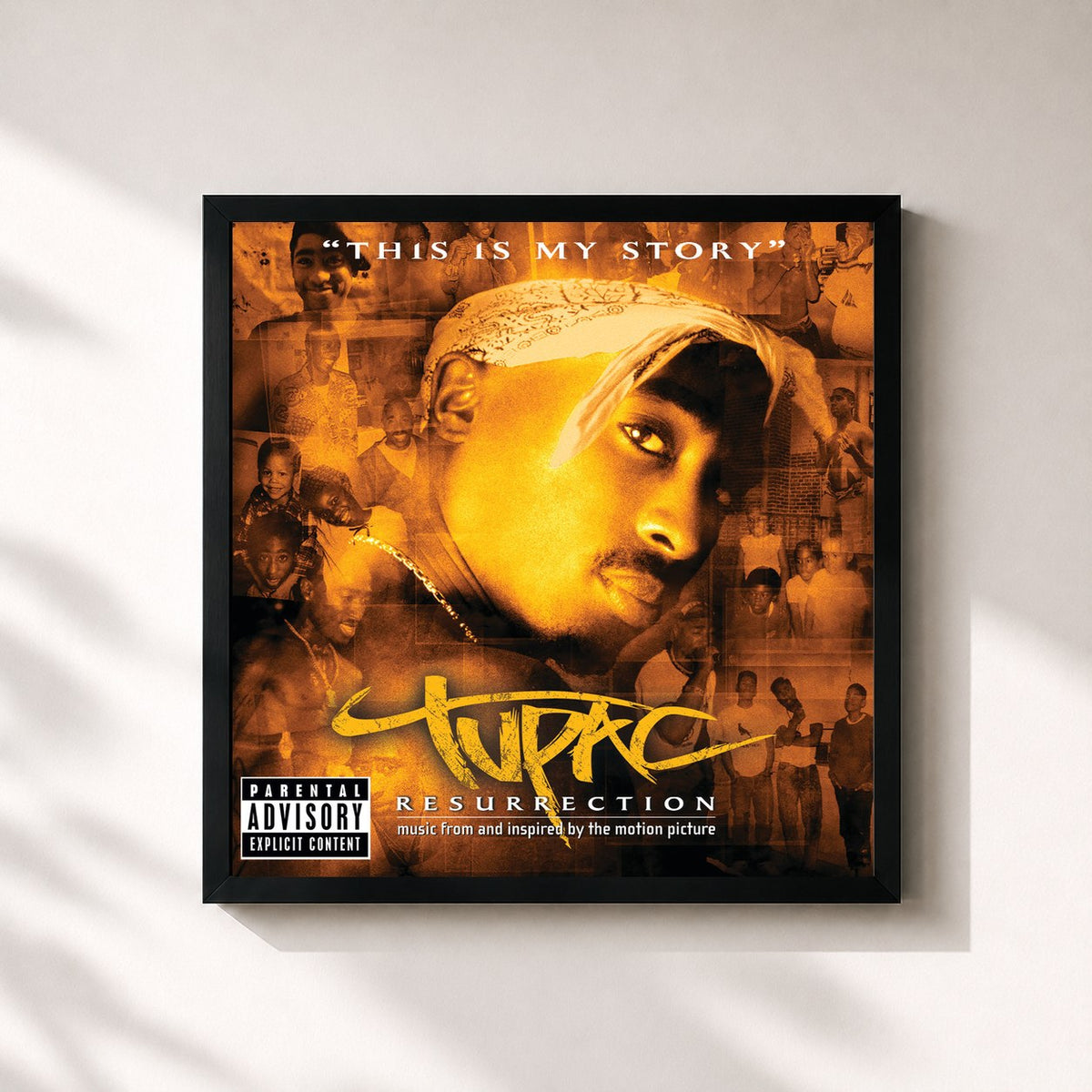#noir Tableau carré de l'album Resurrection (Music From And Inspired By The Motion Picture) de 2Pac, cadre noir 32x32 cm