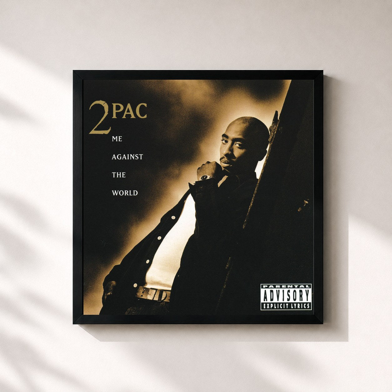 #noir Tableau carré de l'album Me Against The World de 2Pac, cadre noir 32x32 cm