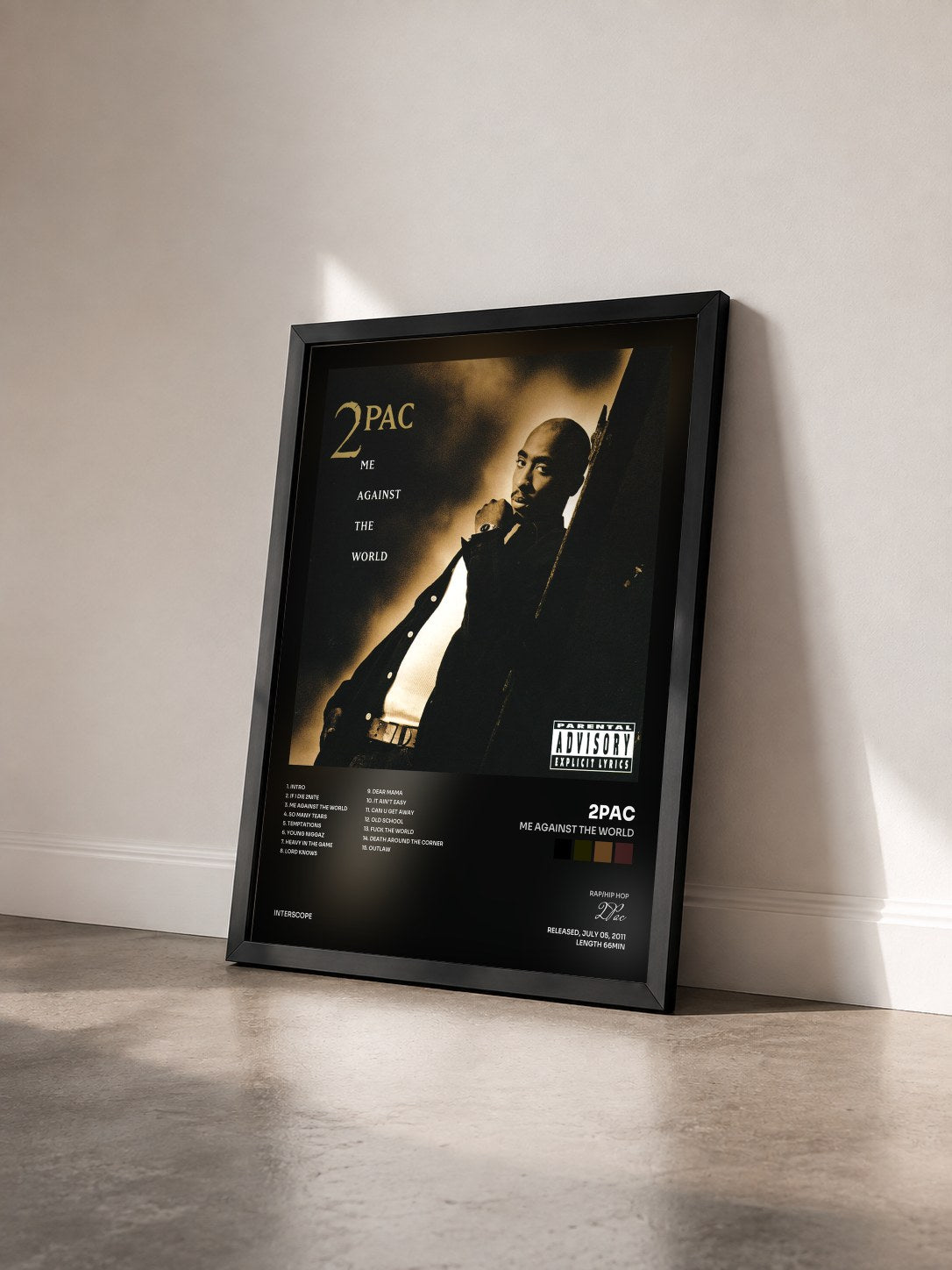 #noir Tableau de l'album Me Against The World de 2Pac vu de trois quarts, cadre noir