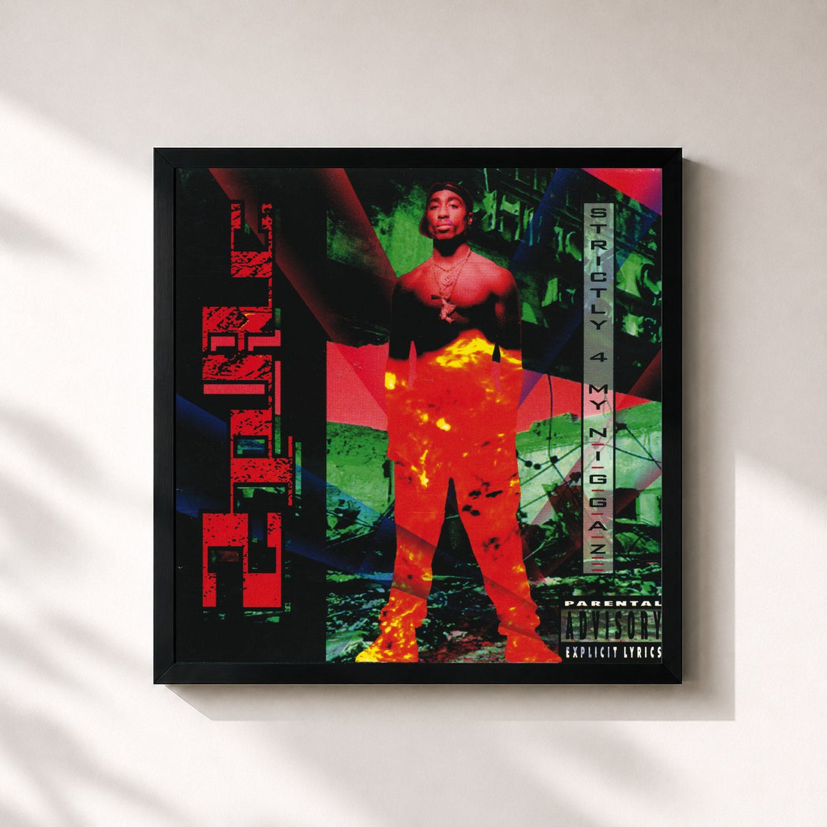#noir Tableau carré de l'album Strictly 4 My N.I.G.G.A.Z... de 2Pac, cadre noir 32x32 cm