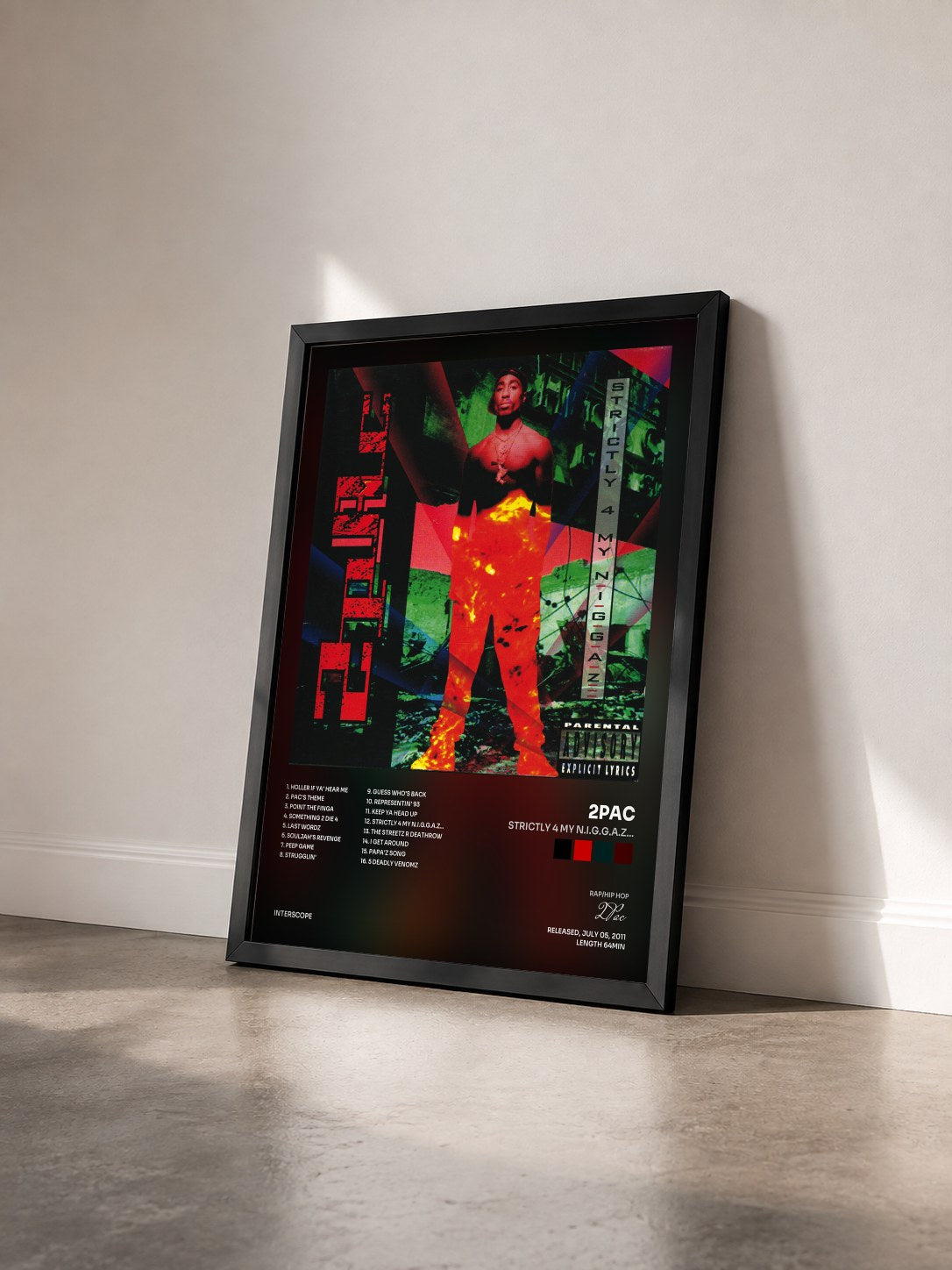 #noir Tableau de l'album Strictly 4 My N.I.G.G.A.Z... de 2Pac vu de trois quarts, cadre noir