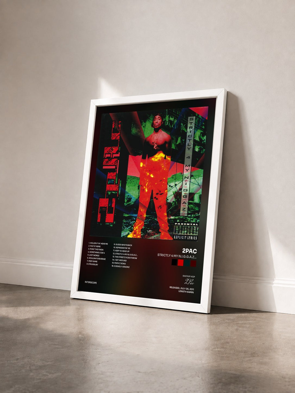 #blanc Tableau de l'album Strictly 4 My N.I.G.G.A.Z... de 2Pac vu de trois quarts, cadre blanc
