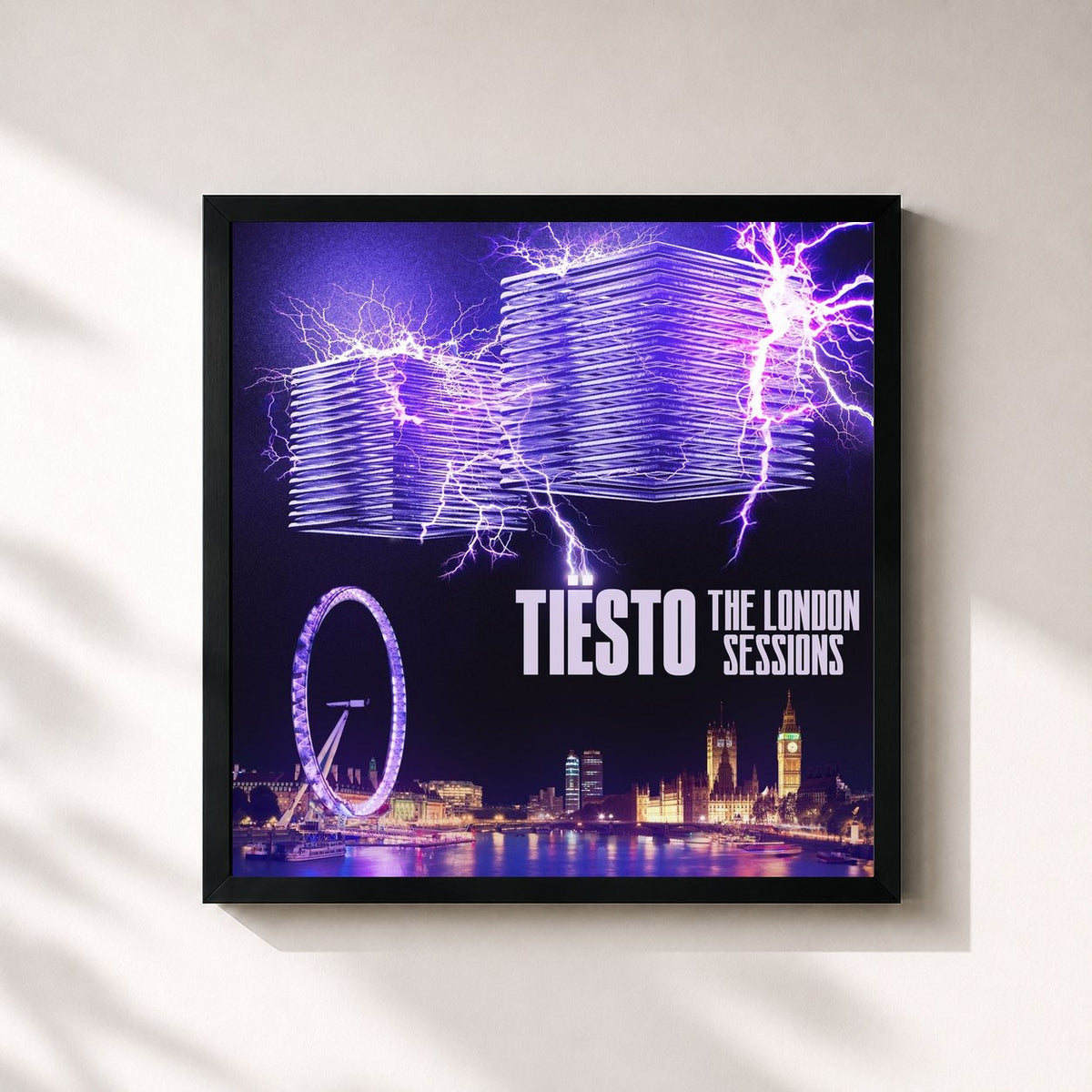 #noir Tableau carré de l'album The London Sessions de Tiësto, cadre noir 32x32 cm