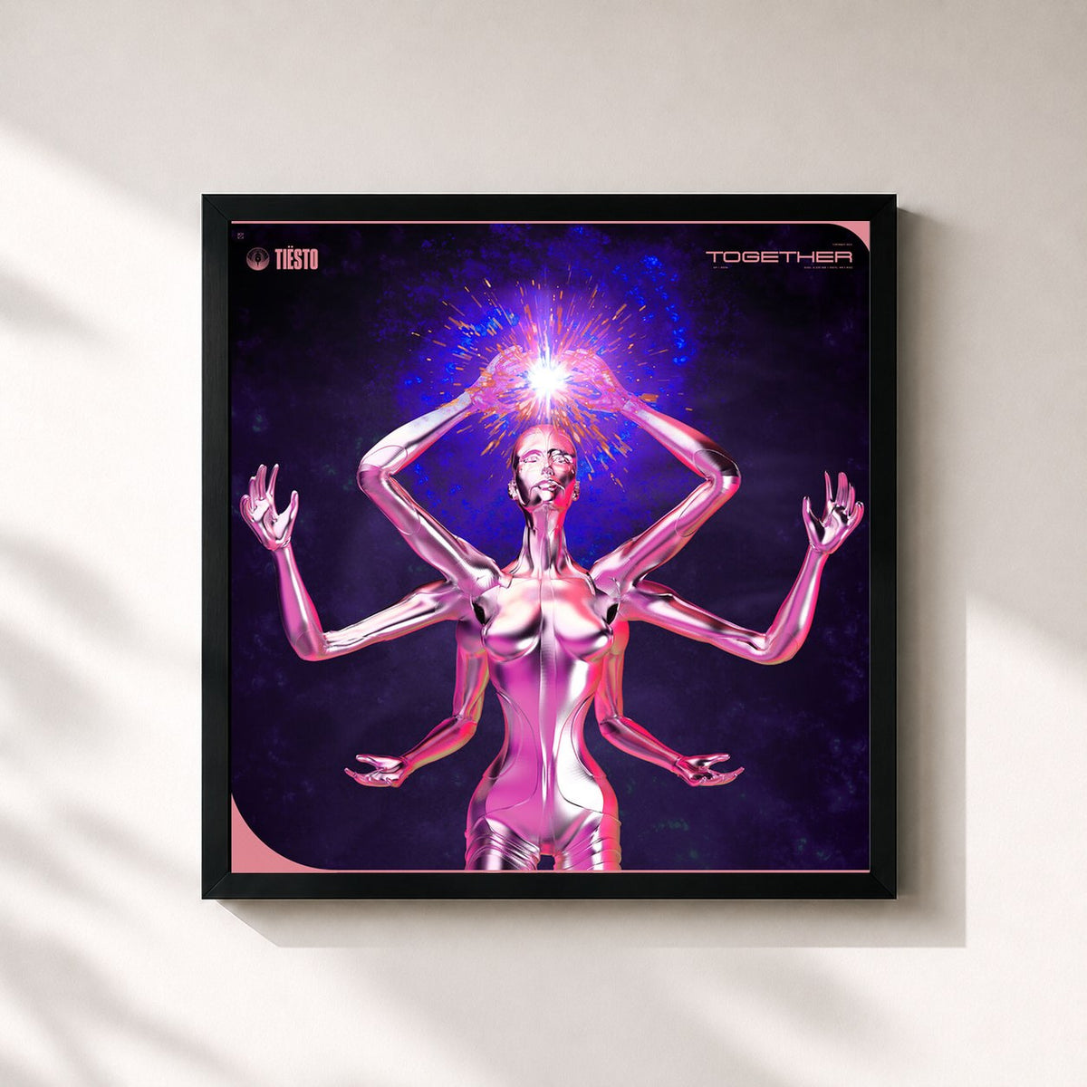 #noir Tableau carré de l'album Together de Tiësto, cadre noir 32x32 cm