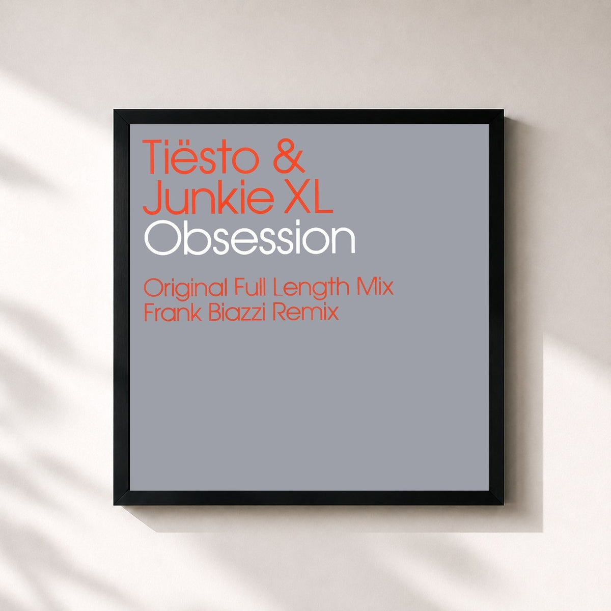 #noir Tableau carré de l'album Obsession de Tiësto, cadre noir 32x32 cm