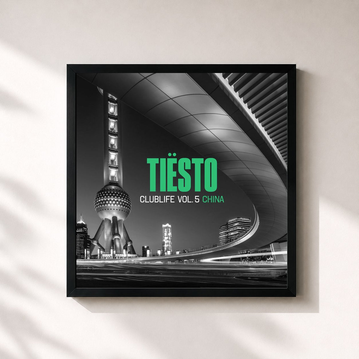 #noir Tableau carré de l'album CLUBLIFE, VOL. 5: CHINA de Tiësto, cadre noir 32x32 cm