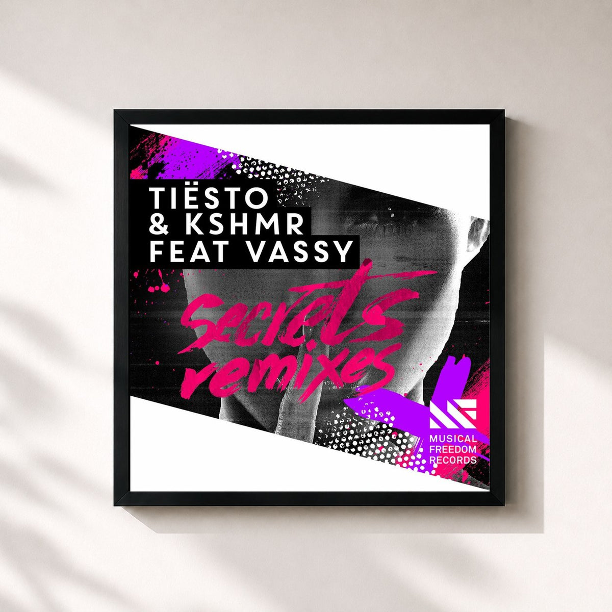 #noir Tableau carré de l'album Secrets (Remixes) de Tiësto, cadre noir 32x32 cm