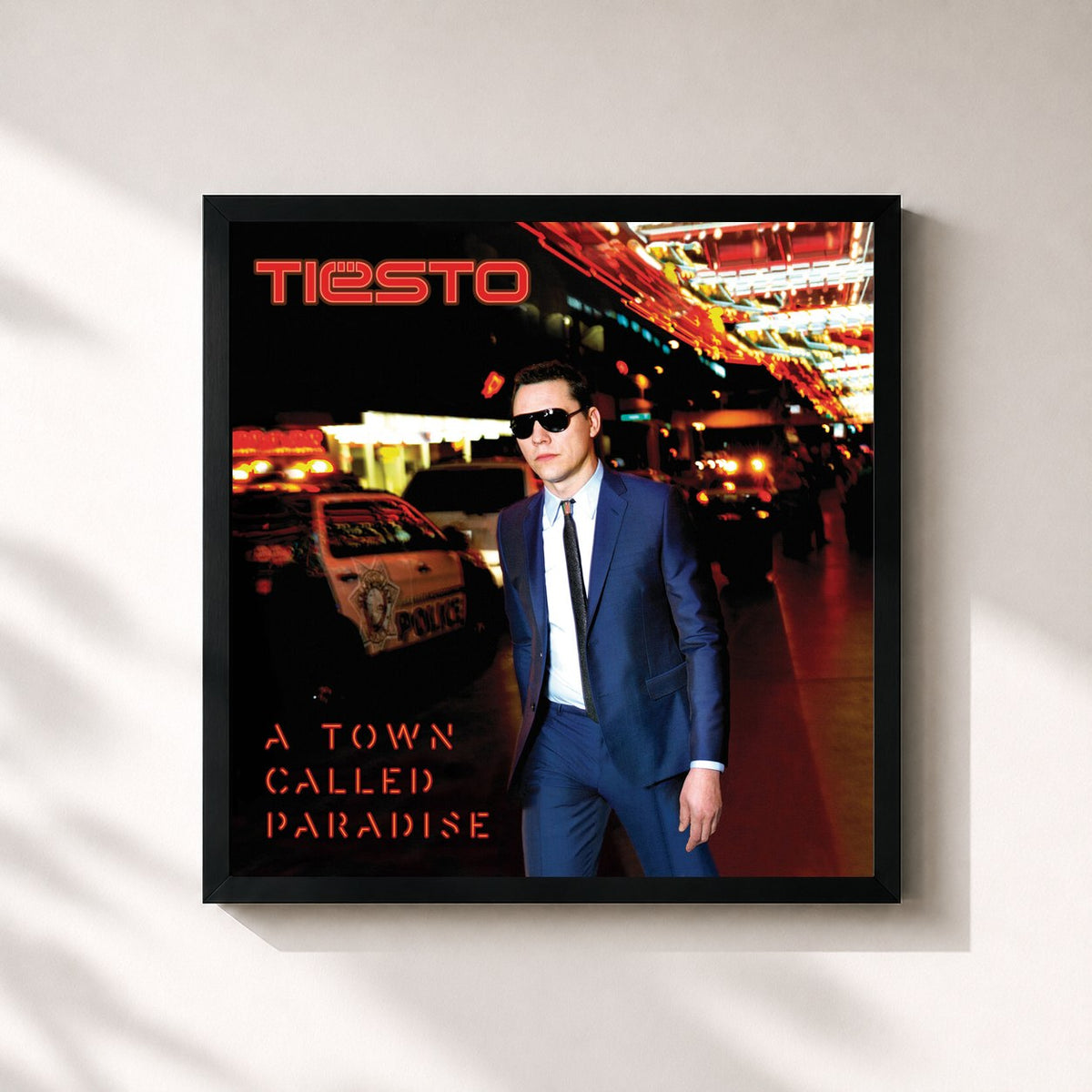 #noir Tableau carré de l'album A Town Called Paradise de Tiësto, cadre noir 32x32 cm