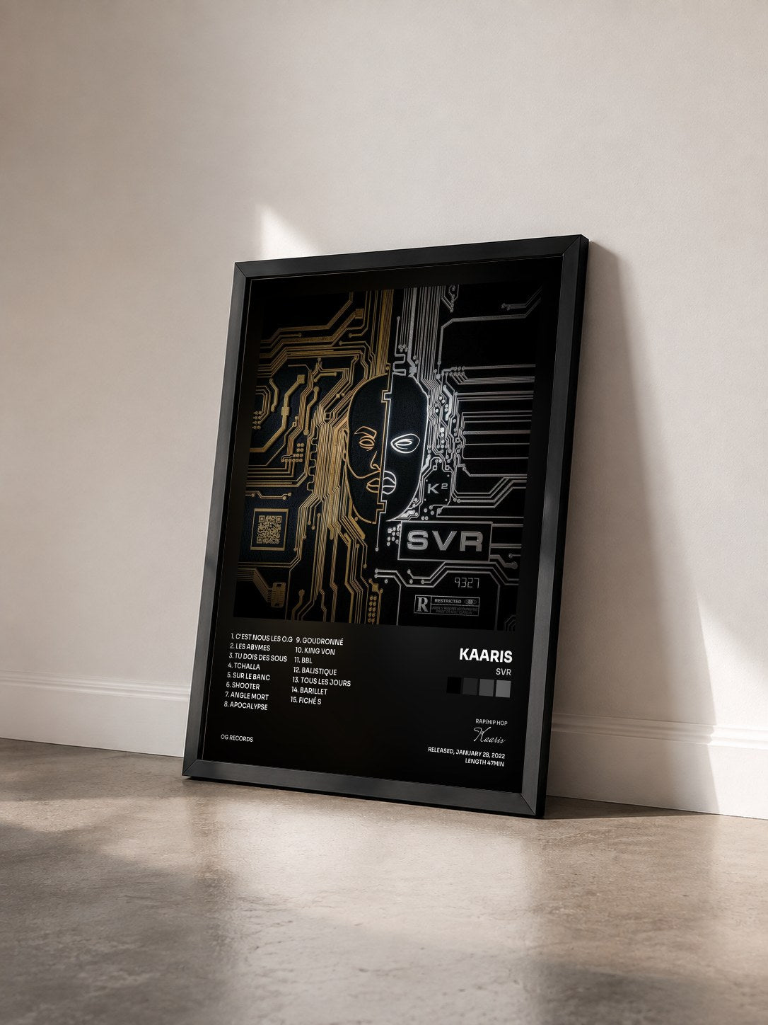#noir SVR by Kaaris as a framed art print seen at an angle, black frame
