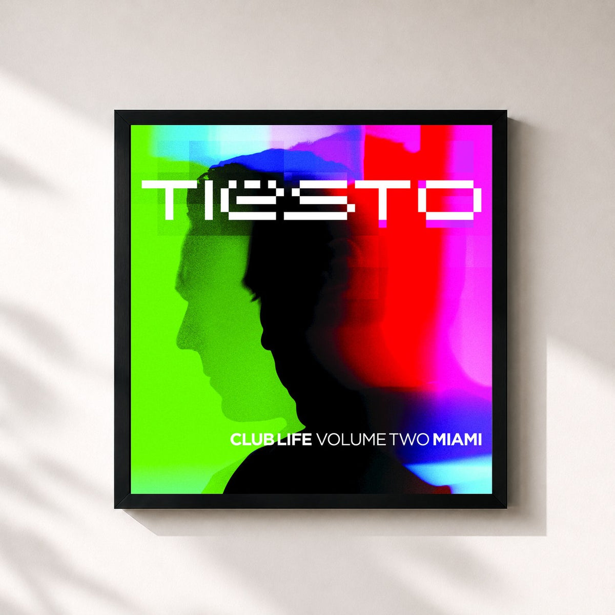 #noir Tableau carré de l'album Club Life: Vol. Two Miami de Tiësto, cadre noir 32x32 cm