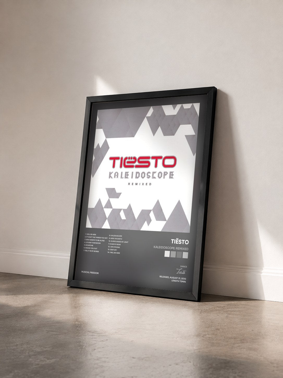 #noir Tableau de l'album Kaleidoscope: Remixed de Tiësto vu de trois quarts, cadre noir