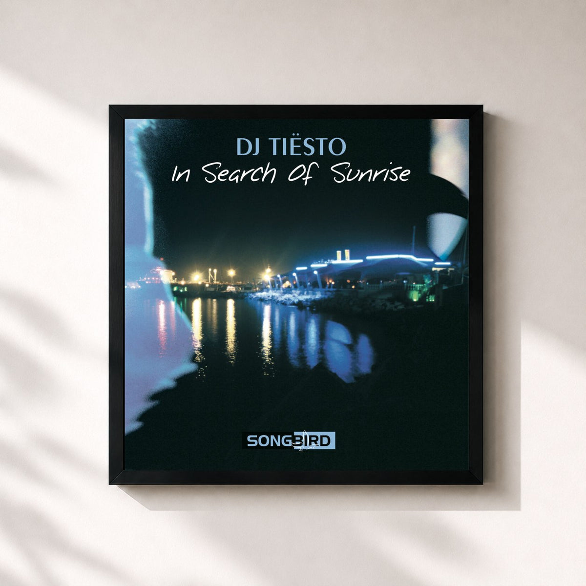#noir Tableau carré de l'album In Search Of Sunrise 1 de Tiësto, cadre noir 32x32 cm