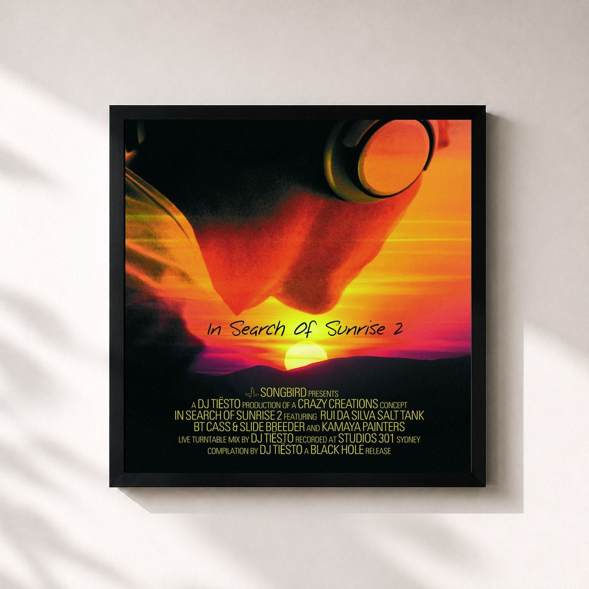 #noir Tableau carré de l'album In Search Of Sunrise 2 de Tiësto, cadre noir 32x32 cm