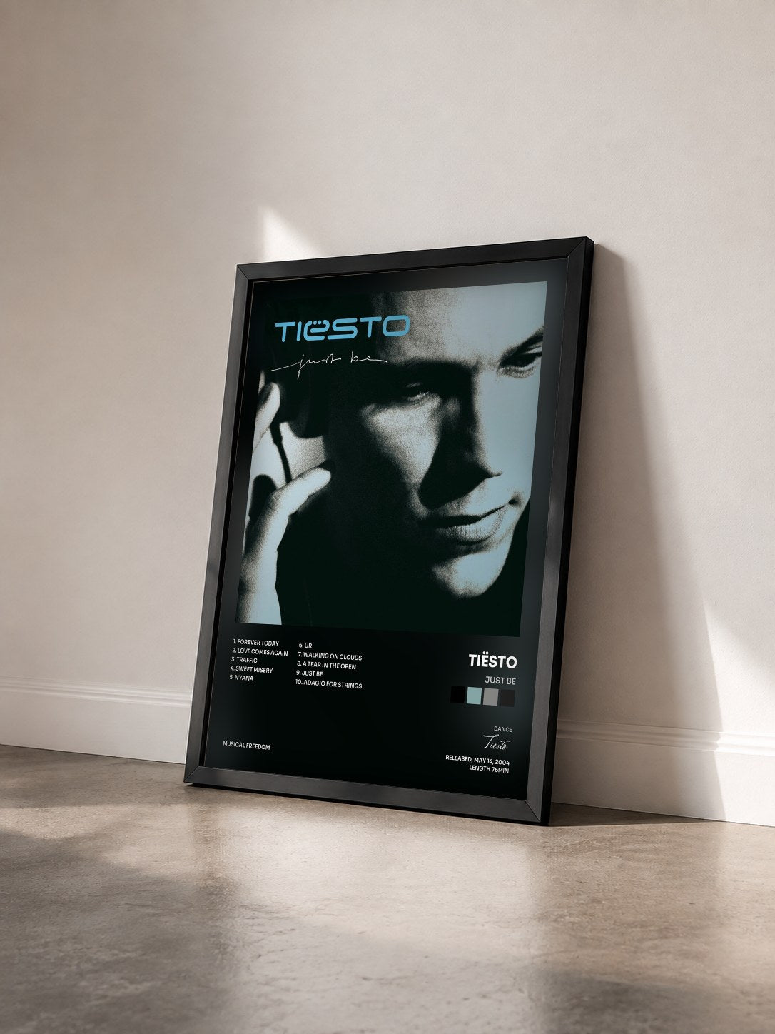 #noir Tableau de l'album Just Be de Tiësto vu de trois quarts, cadre noir