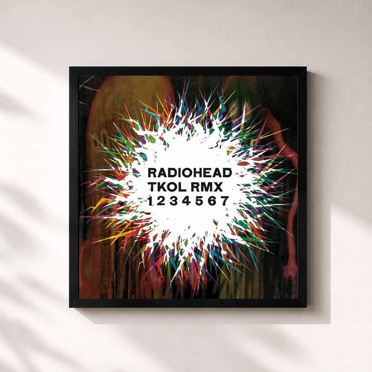 #noir Tableau carré de l'album TKOL RMX 1234567 de Radiohead, cadre noir 32x32 cm