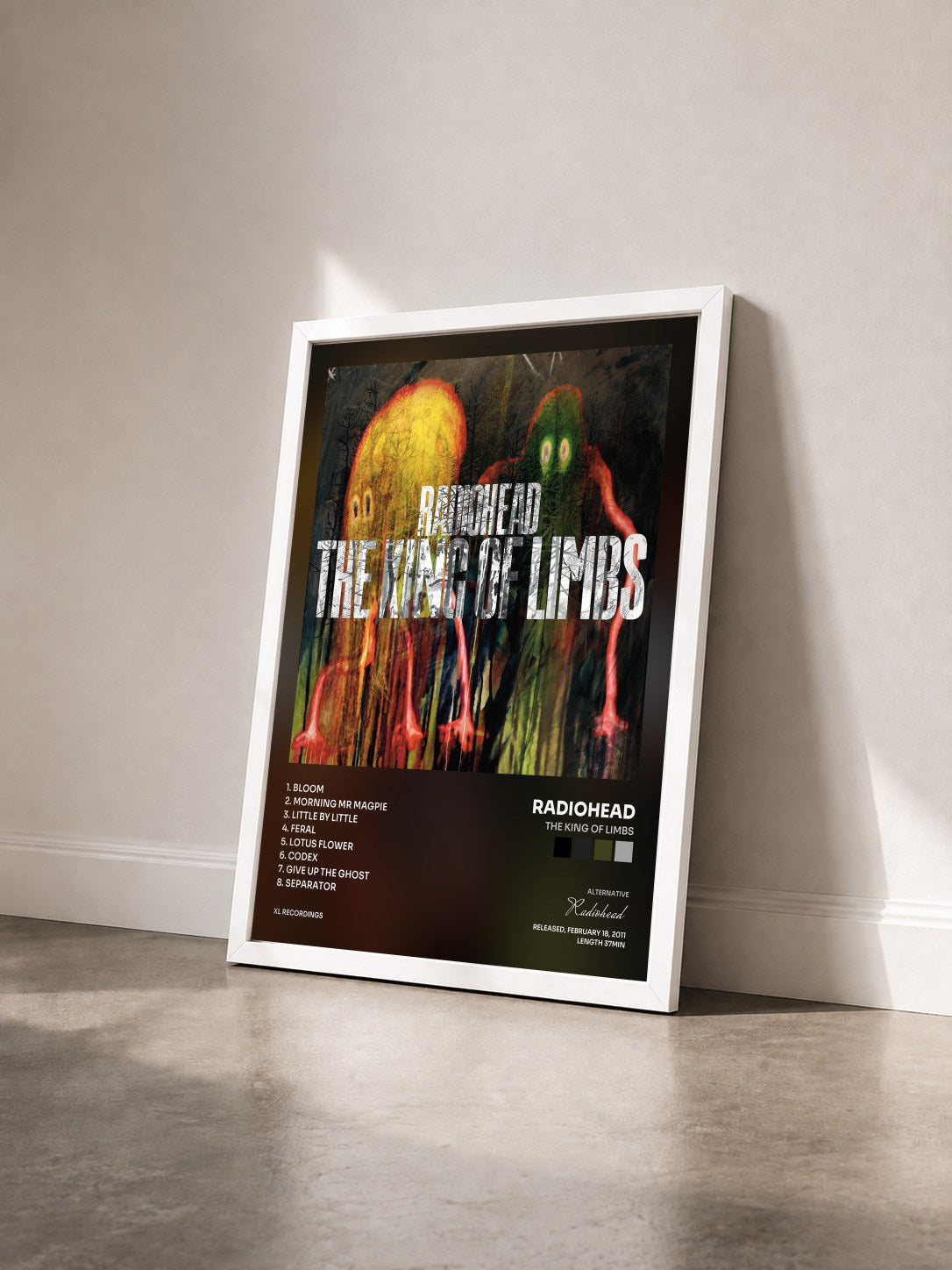 #blanc Tableau de l'album The King Of Limbs de Radiohead vu de trois quarts, cadre blanc