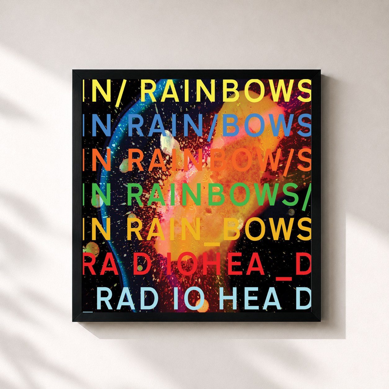 #noir Tableau carré de l'album In Rainbows de Radiohead, cadre noir 32x32 cm