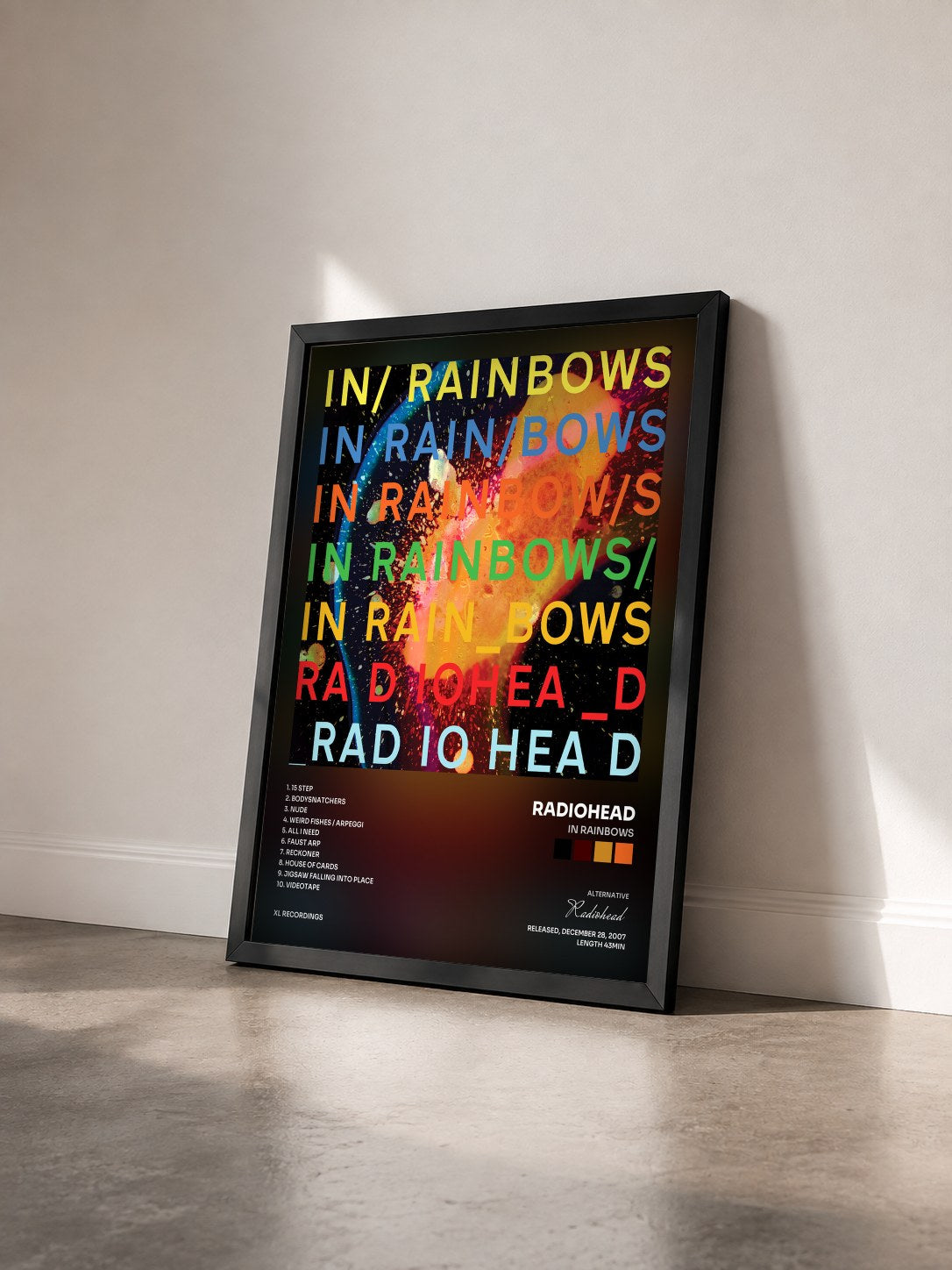 #noir Tableau de l'album In Rainbows de Radiohead vu de trois quarts, cadre noir
