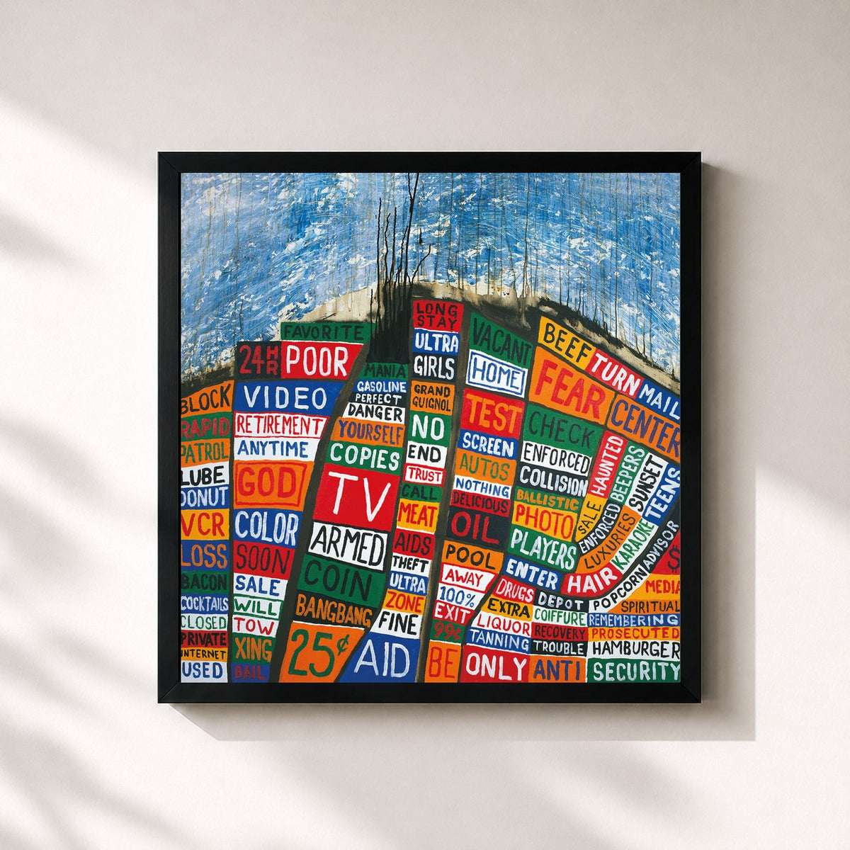 #noir Tableau carré de l'album Hail To the Thief de Radiohead, cadre noir 32x32 cm