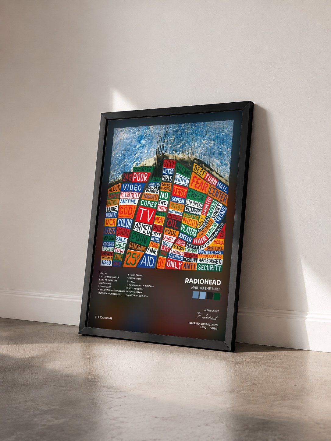 #noir Tableau de l'album Hail To the Thief de Radiohead vu de trois quarts, cadre noir