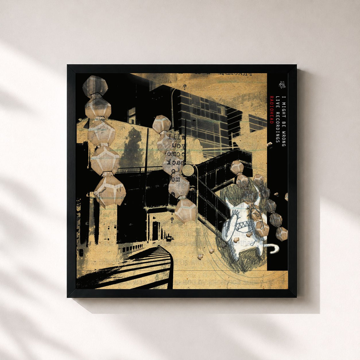 #noir Tableau carré de l'album I Might Be Wrong de Radiohead, cadre noir 32x32 cm