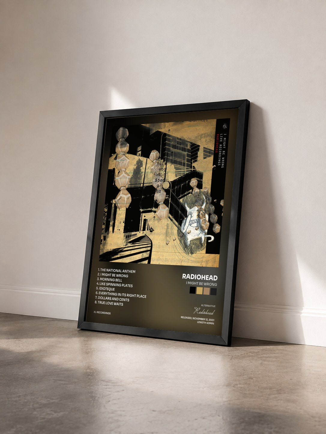 #noir Tableau de l'album I Might Be Wrong de Radiohead vu de trois quarts, cadre noir