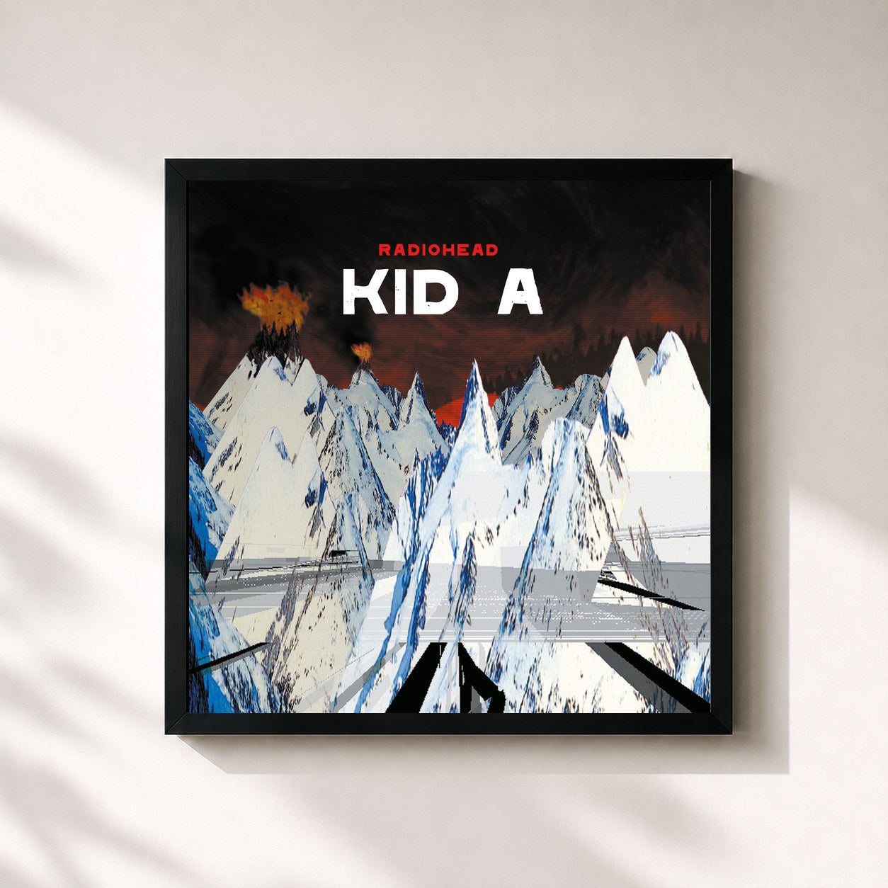#noir Kid A by Radiohead as a square framed art print, black 32x32 cm frame
