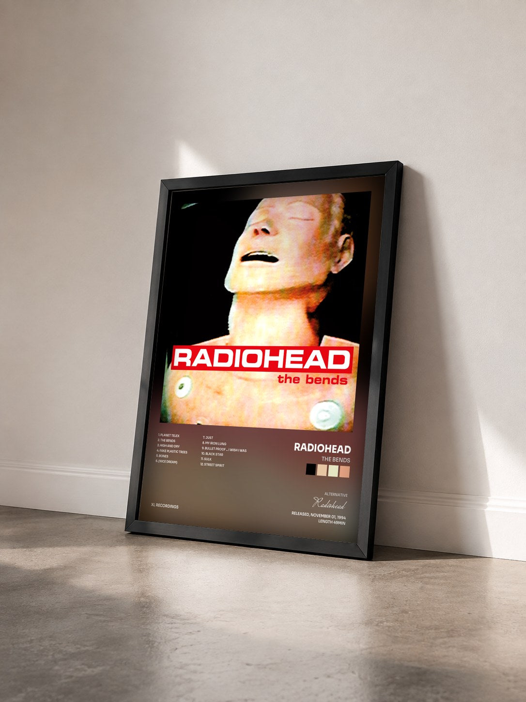 #noir Tableau de l'album The Bends de Radiohead vu de trois quarts, cadre noir